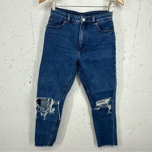 Monki Women's Size 26 Kimomo High Waist Raw Hem Distressed Ankle Jeans